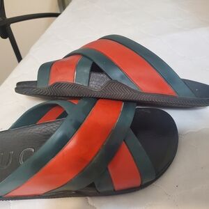Gucci Red and Green Striped Slides